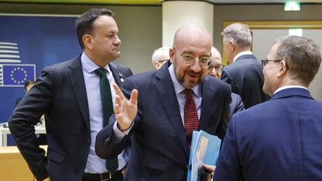 Charles Michel (C), seen prior to the start of a European Council meeting in Brussels, Belgium, February 1, 2024