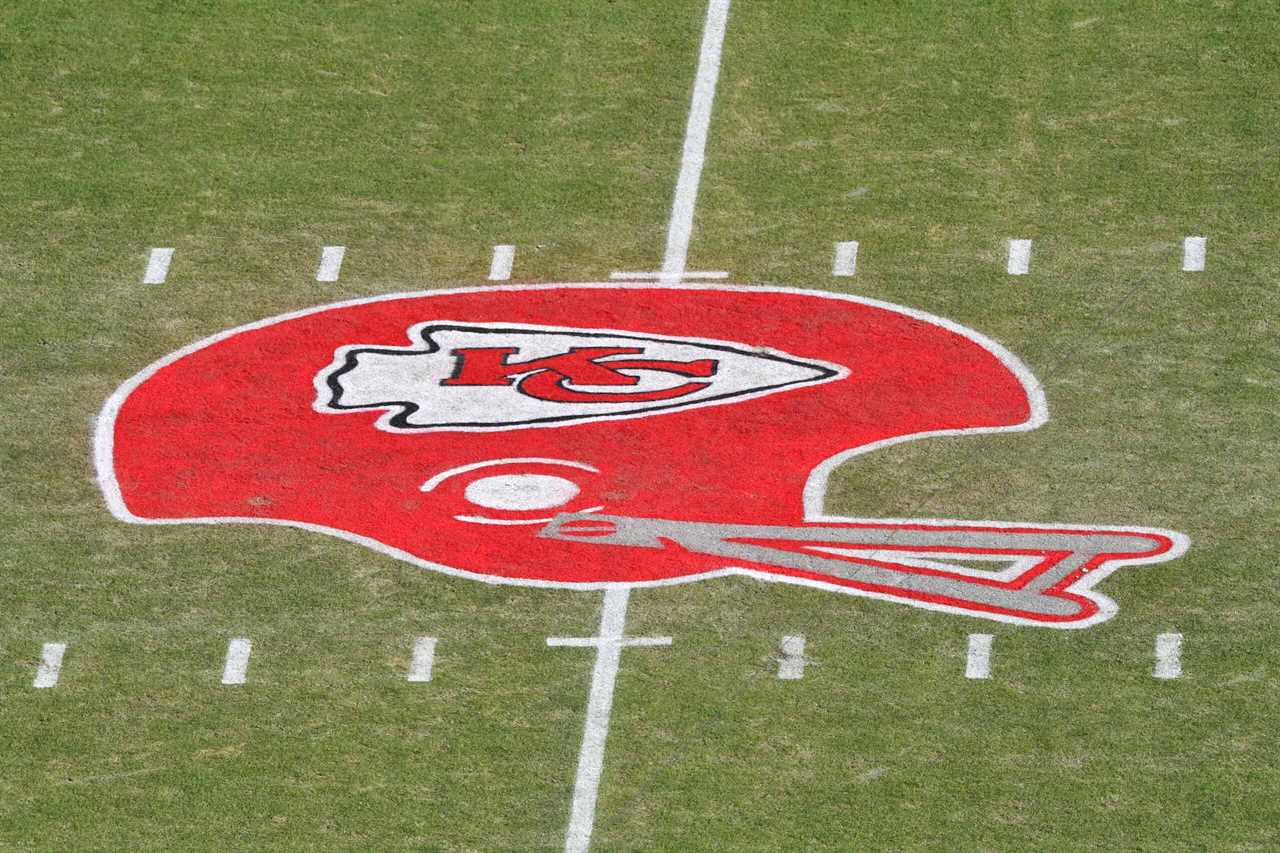 The Kansas City Chiefs helmet logo is seen on the field before the AFC Championship Game between the Kansas City Chiefs and the Tennessee Titans at Arrowhead Stadium on January 19, 2020 in Kansas City, Missouri.