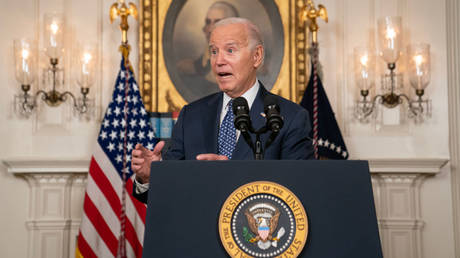 US President Joe Biden speaks at a press briefing on Thursday night at the White House.