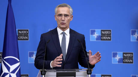 Jens Stoltenberg addresses a media conference at NATO headquarters in Brussels, Belgium, February 7, 2024