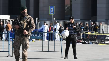 Security measures are taken at the site after attempted attack at Istanbul Caglayan courthouse in Istanbul, Turkiye on February 6, 2024.
