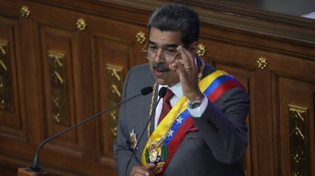 Venezuelan President Nicolas Maduro delivers an address at the National Assembly in Caracas, Venezuela, January 15, 2024.