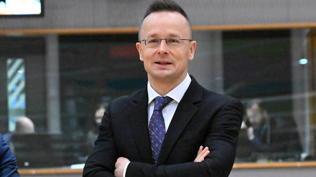 Hungarian Foreign Minister Peter Szijjarto during a meeting of EU Foreign Ministers in Brussels, Belgium on January 22, 2024