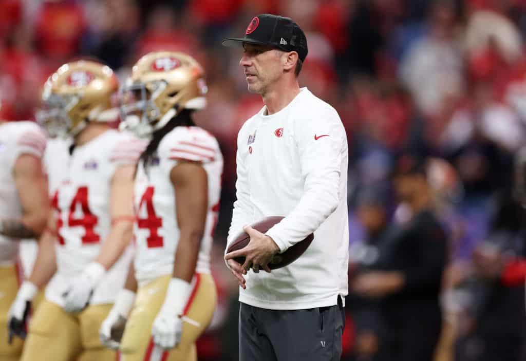 Head coach Kyle Shanahan of the San Francisco 49ers looks on prior to Super Bowl LVIII against the Kansas City Chiefs at Allegiant Stadium on February 11, 2024 in Las Vegas, Nevada.