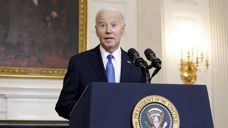 US President Joe Biden speaks after the Senate’s passage of the National Security Supplemental Bill on February 13, 2024.