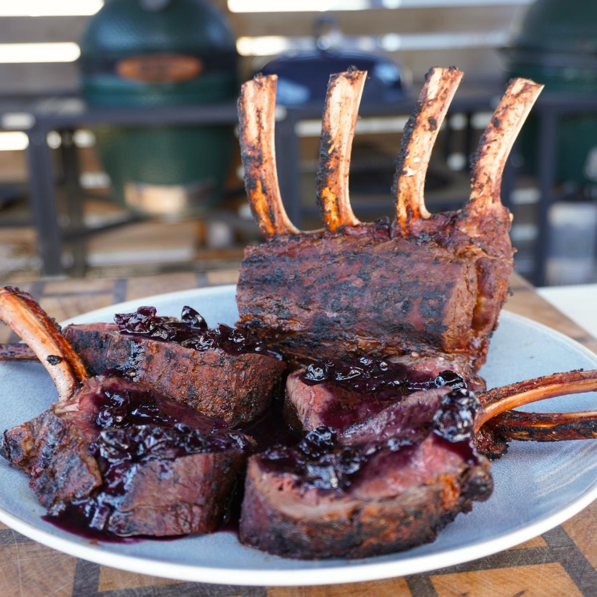 Grilled Venison Rack in Blueberry Sauce