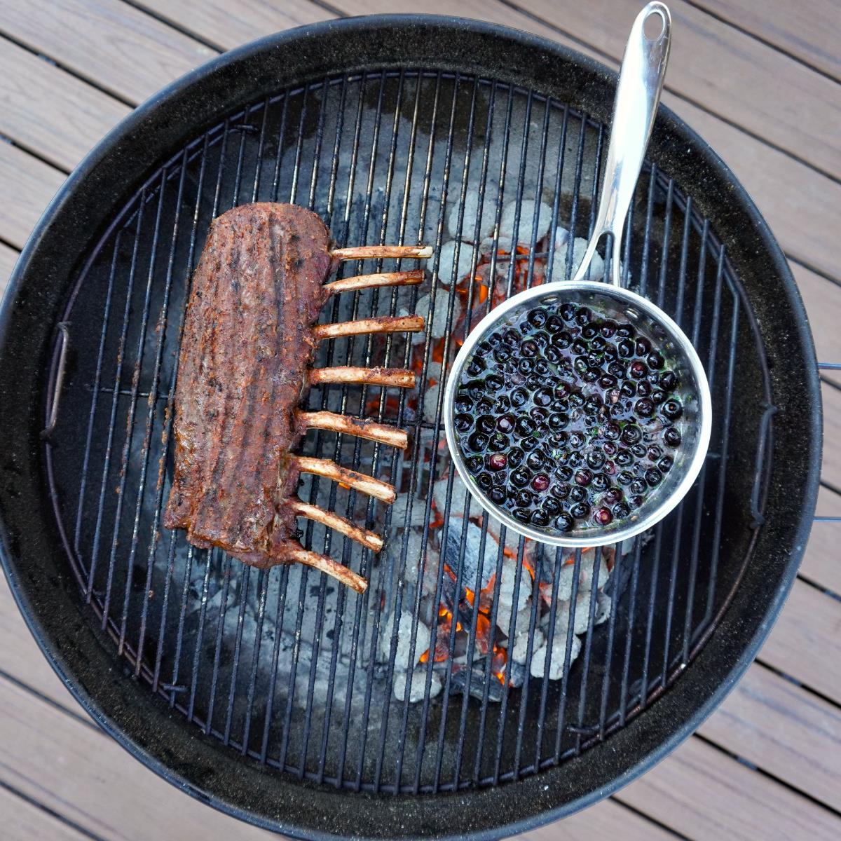 Grilled Venison Rack in Blueberry Sauce