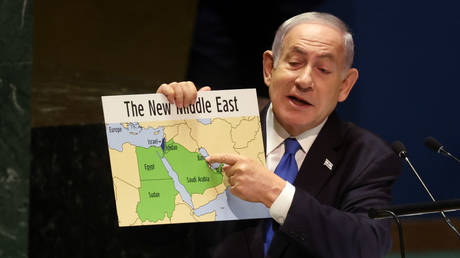 Israeli PM Benjamin Netanyahu at the UN General Assembly, New York City, September 22, 2023.