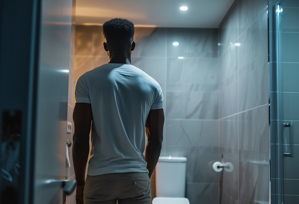 man giving the toilet a good clean