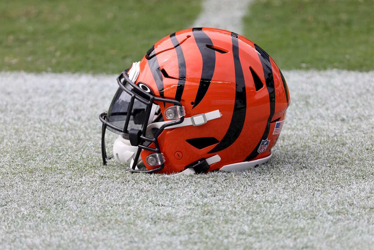 A Cincinnati Bengals helmet sits on the sidelines during warm ups against the Philadelphia Eagles at Lincoln Financial Field on September 27, 2020 in Philadelphia, Pennsylvania.