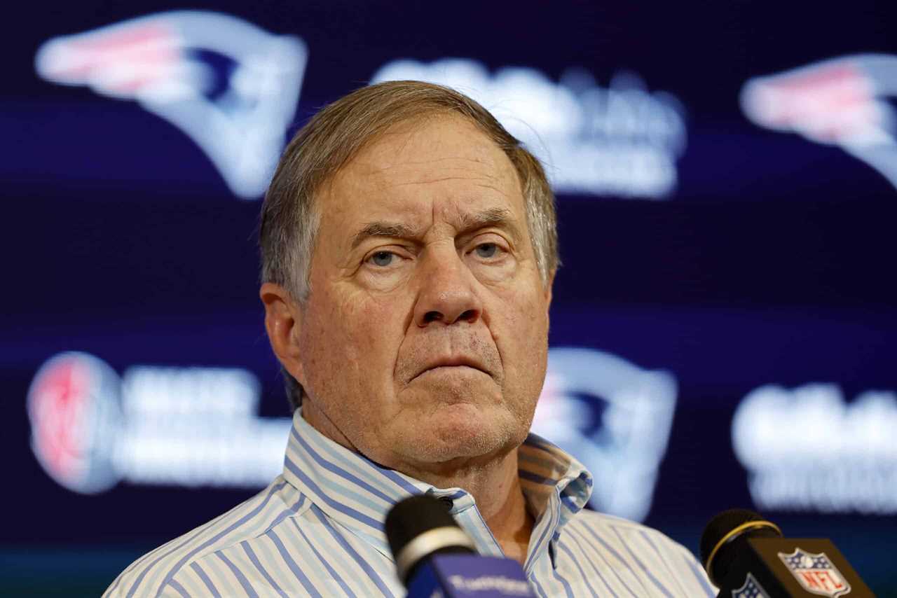 FOXBOROUGH, MASSACHUSETTS - JANUARY 07: New England Patriots head coach Bill Belichick speaks during a press conference after a game against the New York Jets at Gillette Stadium on January 07, 2024 in Foxborough, Massachusetts.