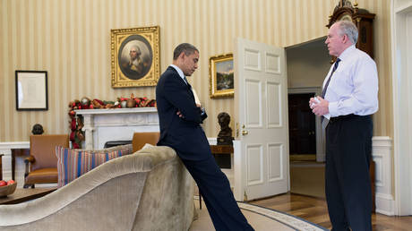 FILE PHOTO: US President Barack Obama and CIA Director John Brennan, December 14, 2012 in Washington, DC.