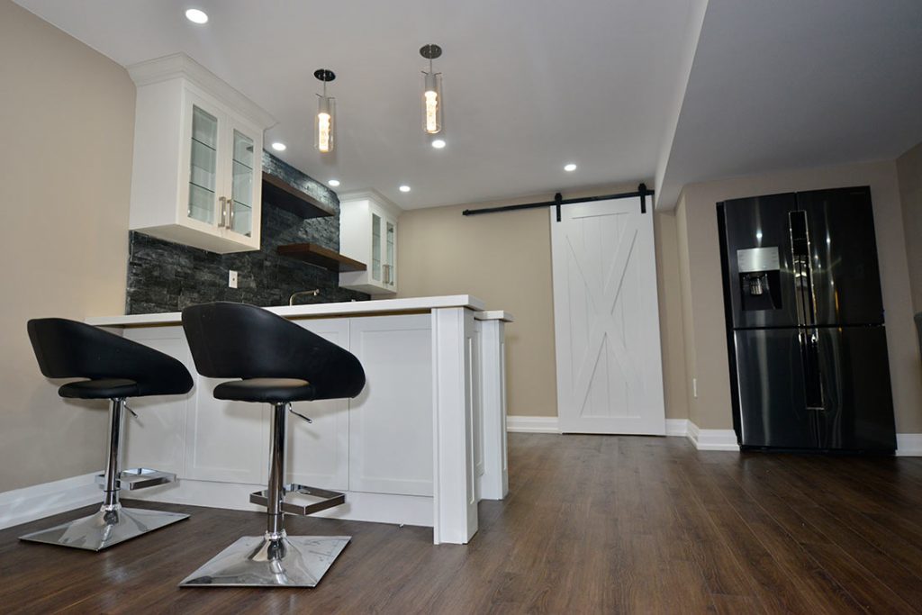 modern kitchen in basement