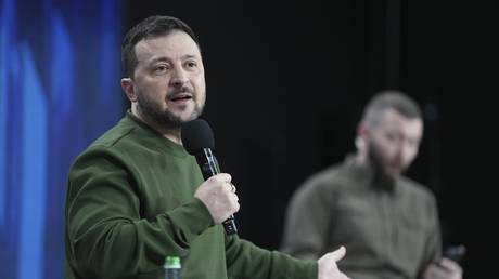 Vladimir Zelensky answers media questions during a press conference in Kiev, Ukraine, February 25, 2024