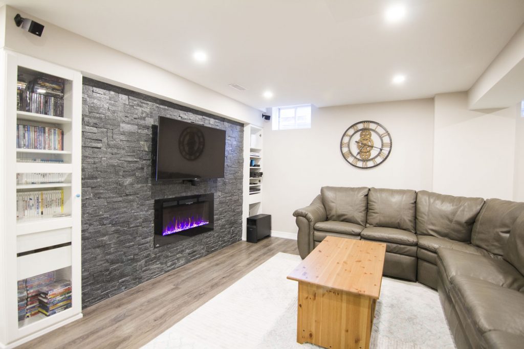 Modern Family Room in Basement Renovation Project Woodbridge