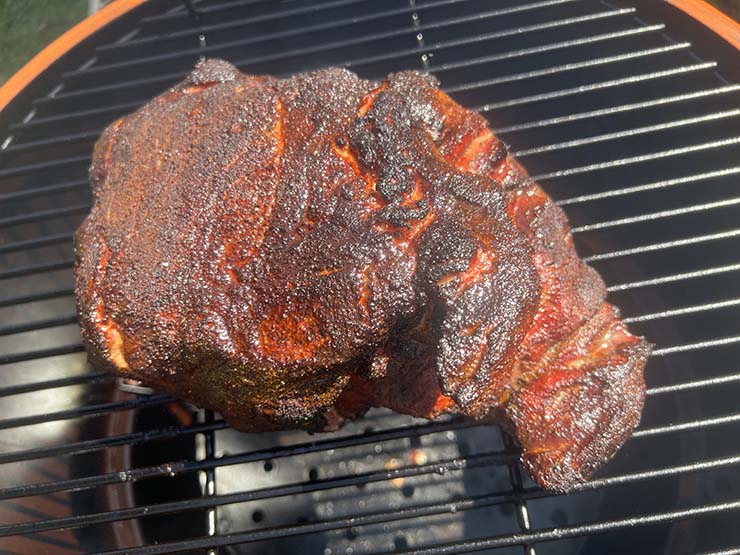 pork butt smoking on the Oklahoma Joe Bronco Pro