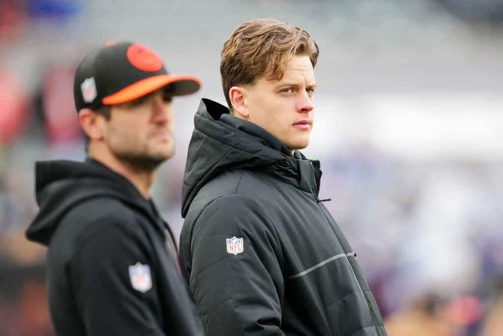 Joe Burrow #9 of the Cincinnati Bengals looks on before the game against the Indianapolis Colts at Paycor Stadium on December 10, 2023 in Cincinnati, Ohio.