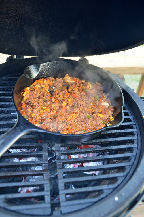 Making a quick chroizo chili for a delicious burger