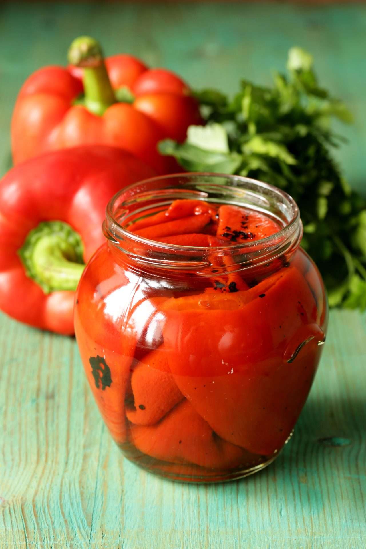 roasted peppers in a jar