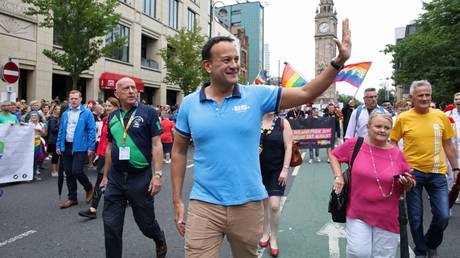 FILE PHOTO: Leo Varadkar takes part in a gay pride parade in Belfast, Northern Ireland, August 3, 2019