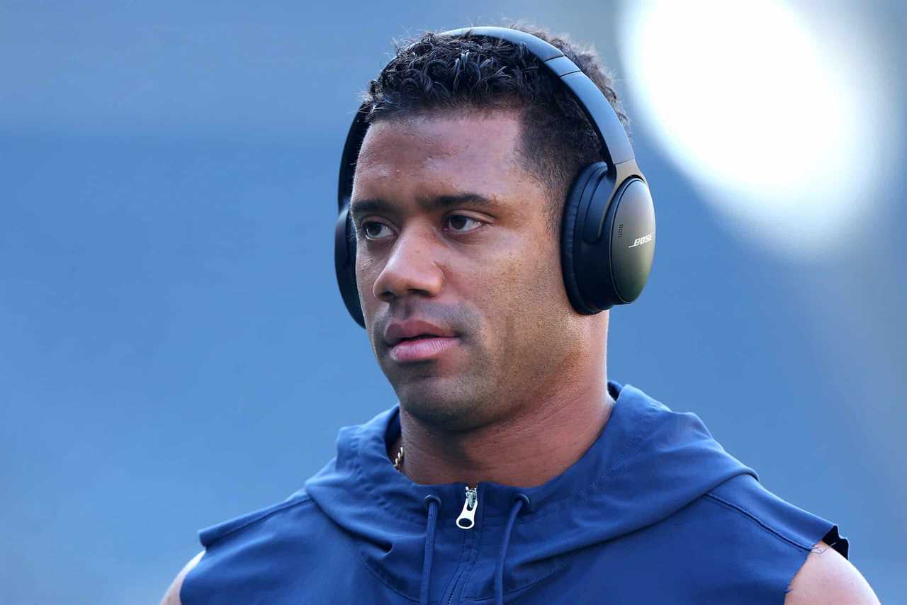 CHICAGO, ILLINOIS - OCTOBER 01: Russell Wilson #3 of the Denver Broncos looks on before the game against the Chicago Bears at Soldier Field on October 01, 2023 in Chicago, Illinois.