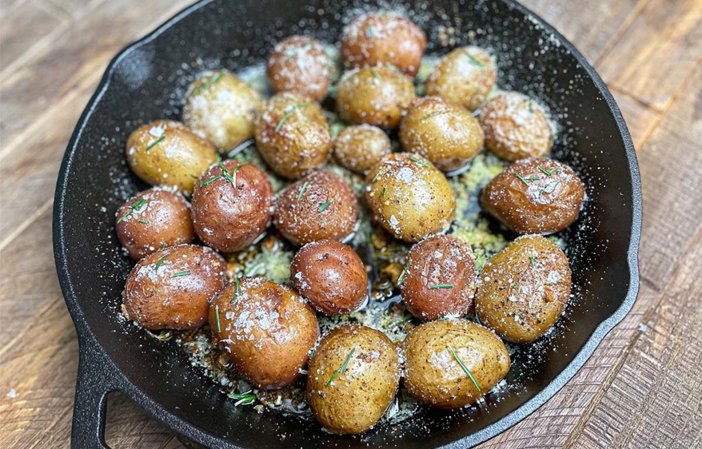 smoked potatoes with garlic and rosemary