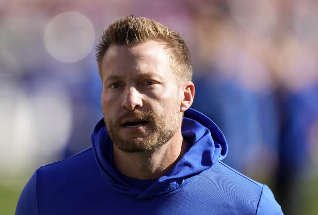 SANTA CLARA, CALIFORNIA - JANUARY 07: Los Angeles Rams head coach Sean McVay looks on before a game against the San Francisco 49ers at Levi's Stadium on January 07, 2024 in Santa Clara, California.