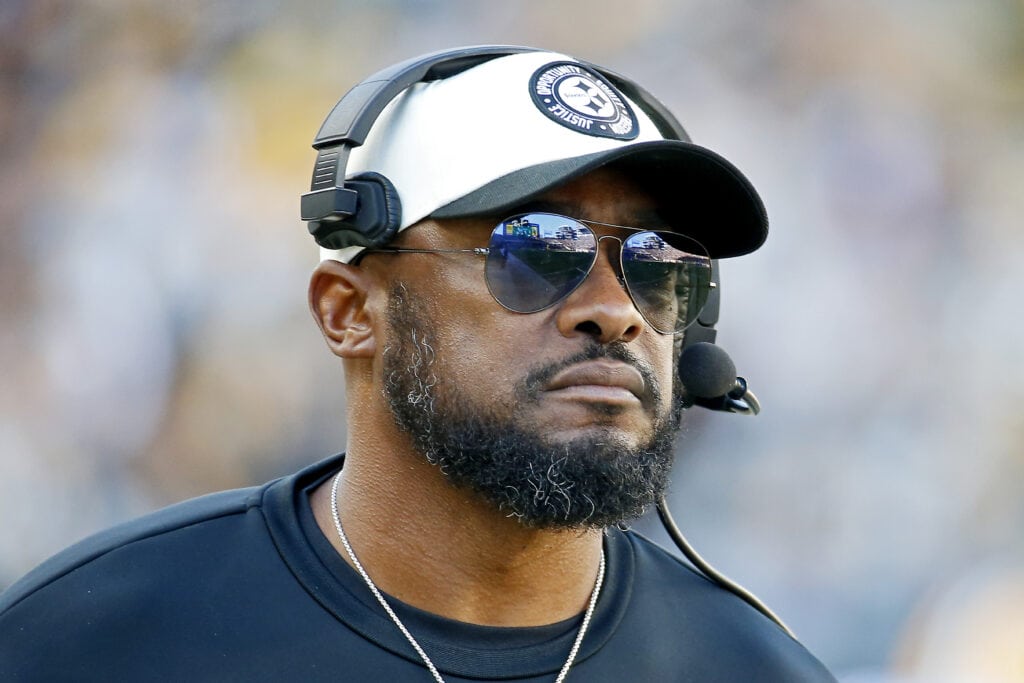 PITTSBURGH, PENNSYLVANIA - NOVEMBER 12: Head coach Mike Tomlin of the Pittsburgh Steelers looks on during the fourth quarter against the Green Bay Packers at Acrisure Stadium on November 12, 2023 in Pittsburgh, Pennsylvania.