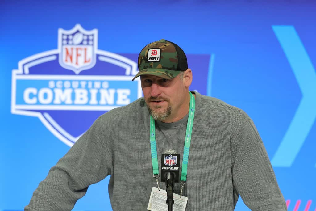 Head coach Dan Campbell of the Detroit Lions speaks to the media during the NFL Combine at the Indiana Convention Center on February 27, 2024 in Indianapolis, Indiana. 