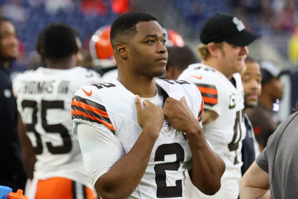 HOUSTON, TEXAS - DECEMBER 24: Amari Cooper #2 of the Cleveland Browns reacts late in the game against the Houston Texans at NRG Stadium on December 24, 2023 in Houston, Texas.