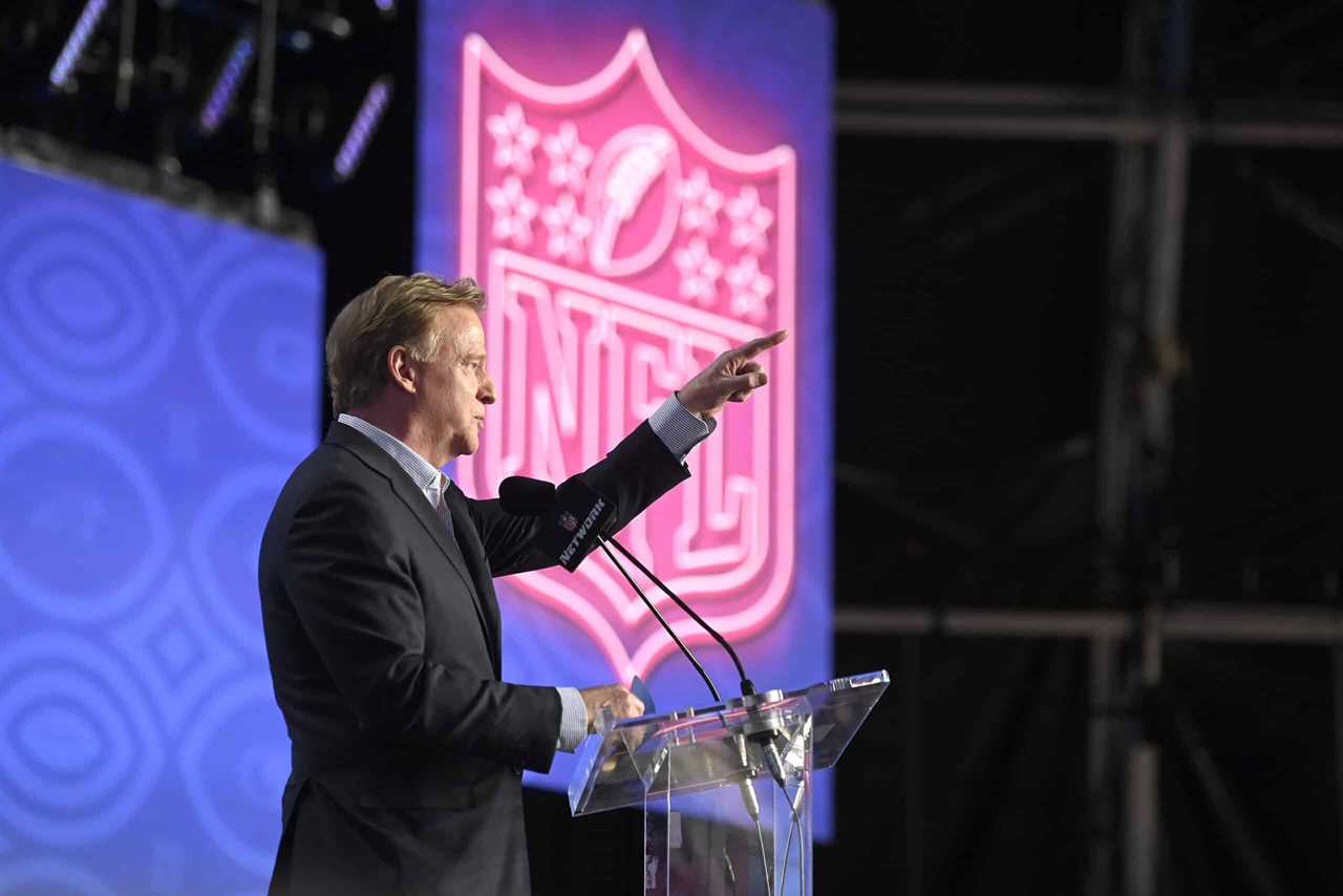 Commissioner Roger Goodell speaks onstage to kick off round one of the 2022 NFL Draft on April 28, 2022 in Las Vegas, Nevada.