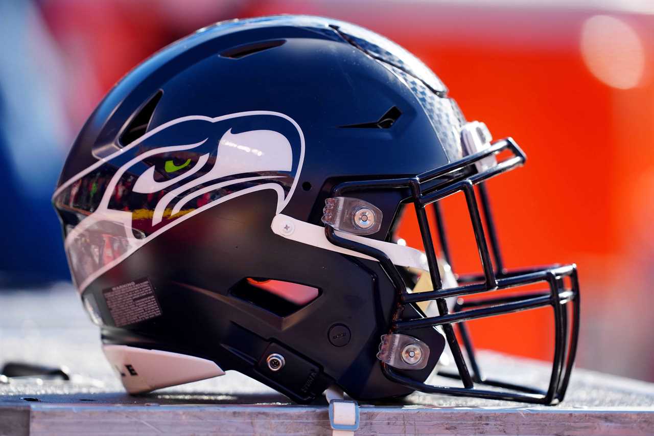 A Seattle Seahawks helmet sits on the bench during their game against the Kansas City Chiefs at Arrowhead Stadium on December 24, 2022 in Kansas City, Missouri.