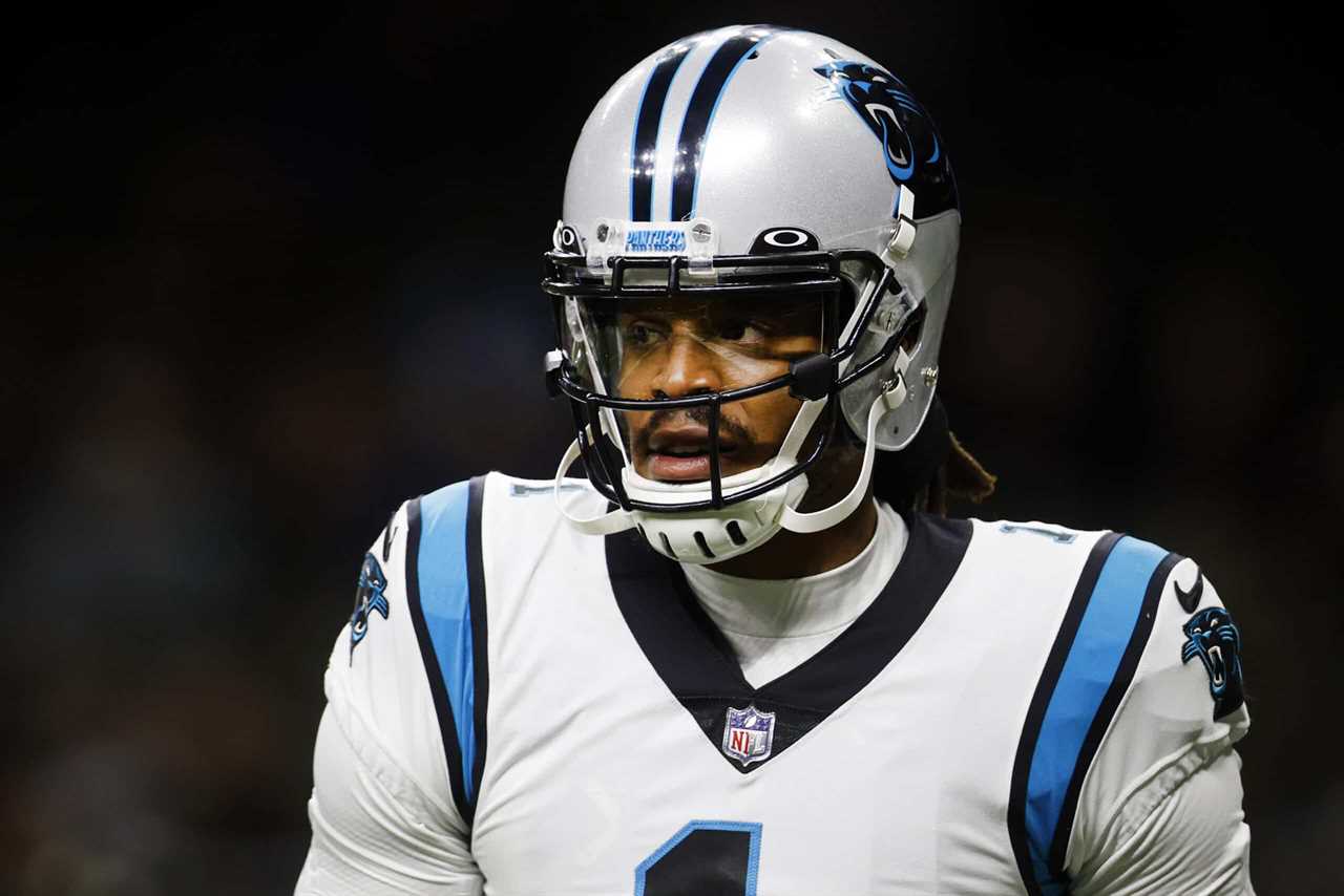 Cam Newton #1 of the Carolina Panthers warms up before the game against the New Orleans Saints at Caesars Superdome on January 02, 2022 in New Orleans, Louisiana.