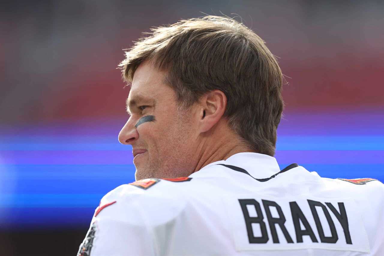Tom Brady #12 of the Tampa Bay Buccaneers reacts prior to the game against the San Francisco 49ers at Levi's Stadium on December 11, 2022 in Santa Clara, California.