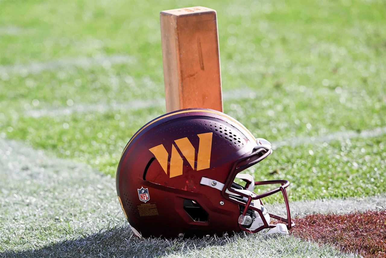 LANDOVER, MARYLAND - DECEMBER 31: A detailed view of a Washington Commanders helmet prior to a game against the San Francisco 49ers at FedExField on December 31, 2023 in Landover, Maryland.