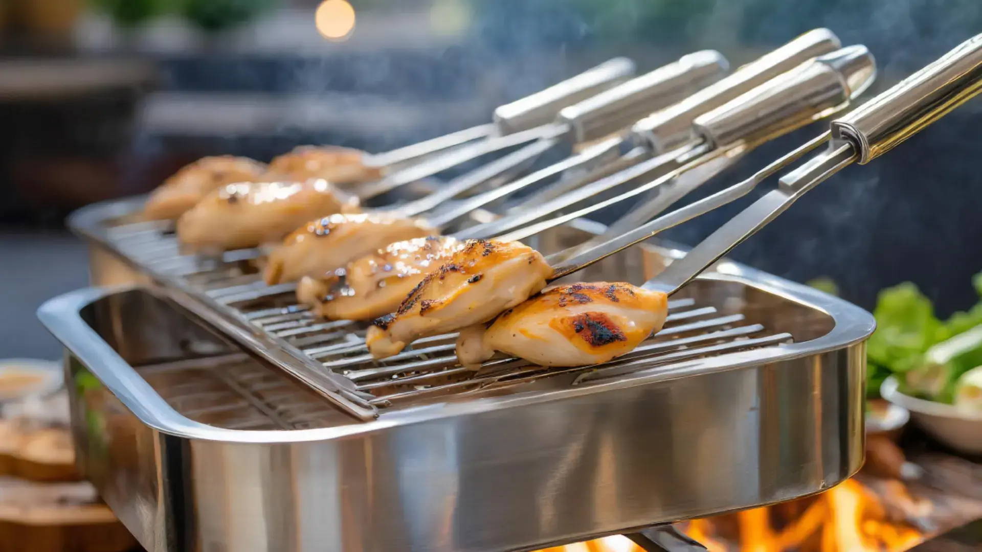 Stainless Steel Tongs for BBQ Chicken Grilling