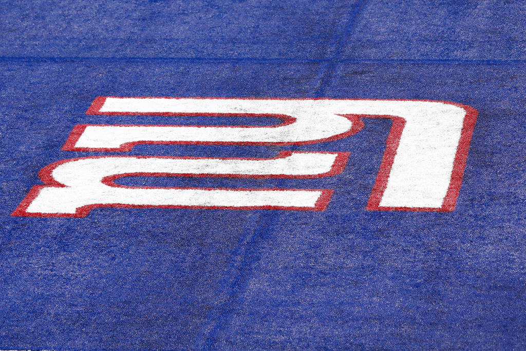 New York Giants logo is seen during the game against the Arizona Cardinals at MetLife Stadium on December 13, 2020 in East Rutherford, New Jersey.