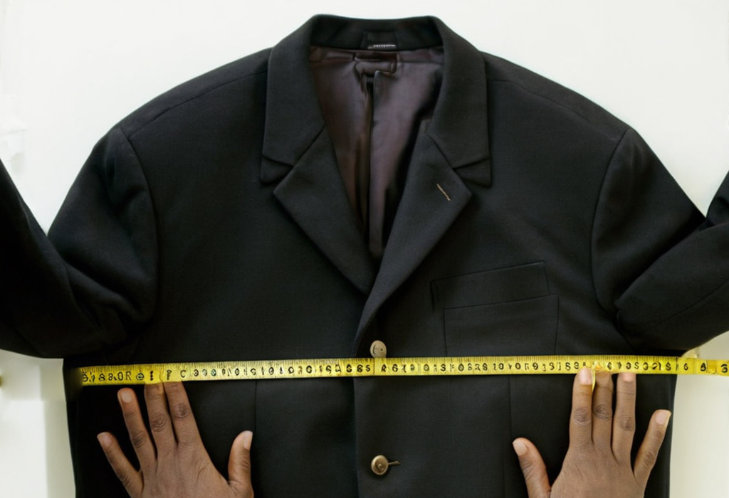 measuring tape measuring a suit jacket from pit-to-pit