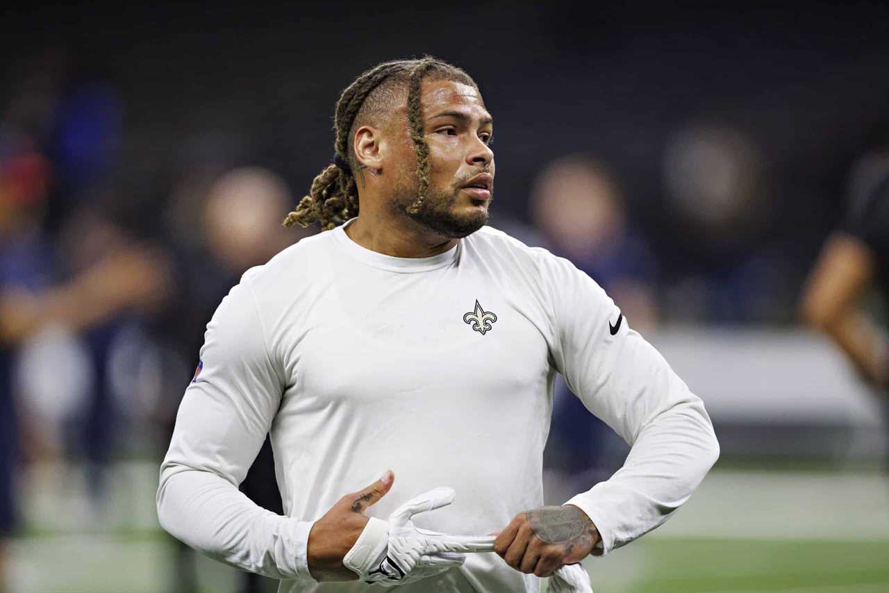 Tyrann Mathieu #32 of the New Orleans Saints warms up before the preseason game against the Houston Texans at Caesars Superdome on August 27, 2023 in New Orleans, Louisiana.