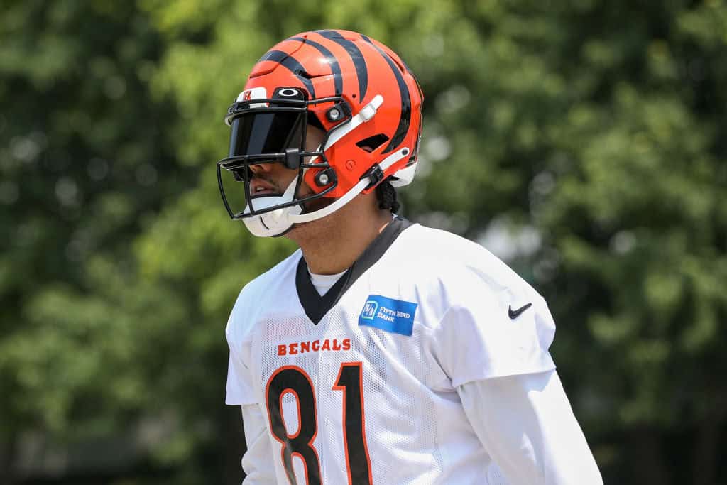 Thaddeus Moss #81 of the Cincinnati Bengals arrives to training camp on July 28, 2021 in Cincinnati, Ohio. 