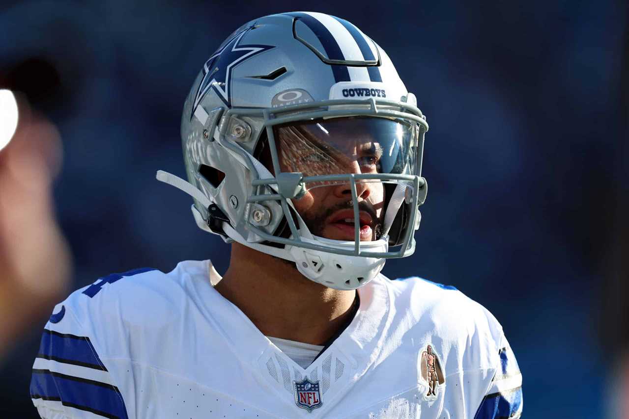 CHARLOTTE, NORTH CAROLINA - NOVEMBER 19: Dak Prescott #4 of the Dallas Cowboys looks on during the third quarter in the game against the Carolina Panthers at Bank of America Stadium on November 19, 2023 in Charlotte, North Carolina.