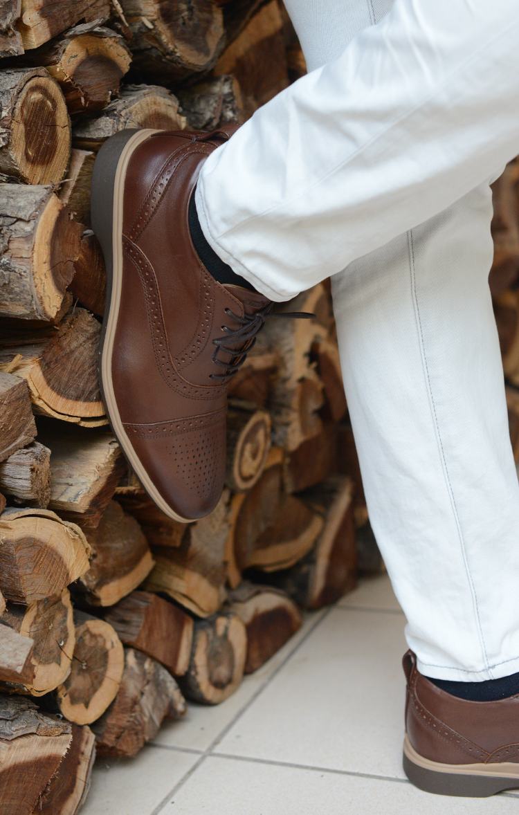 Amberjack Brown Cap-Toe Shoes On Feet