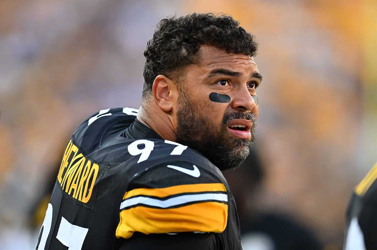 Cameron Heyward #97 of the Pittsburgh Steelers looks on during the second quarter of a preseason game against the Buffalo Bills at Acrisure Stadium on August 19, 2023 in Pittsburgh, Pennsylvania.