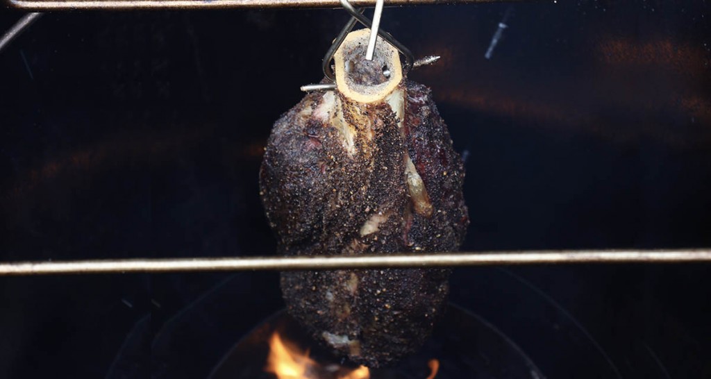 smoked beef shank hanging