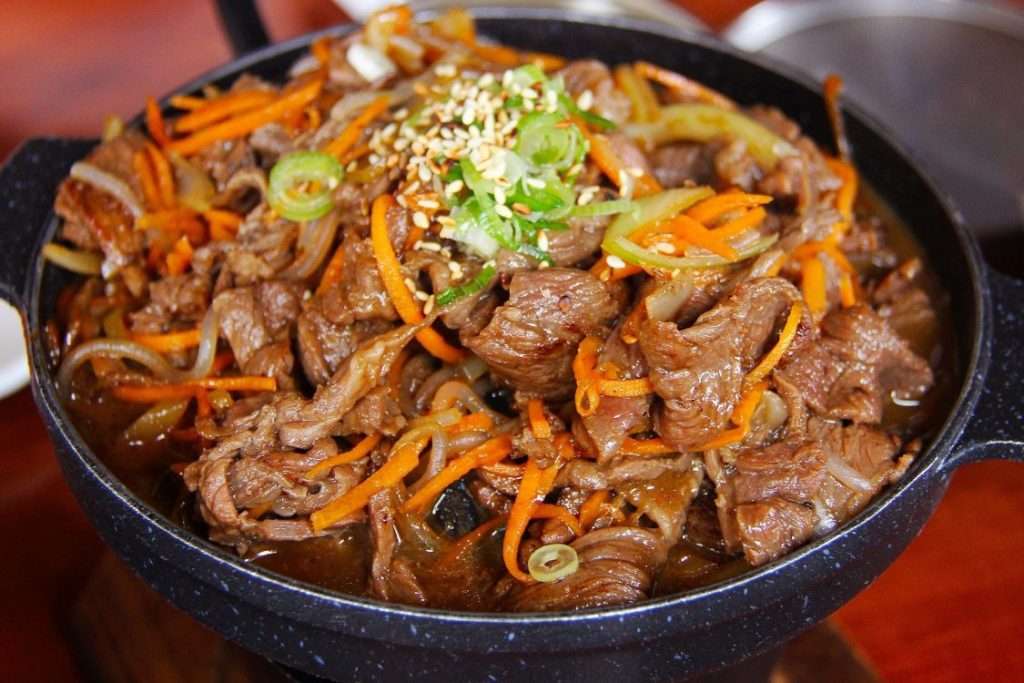 Marinated and cooked bulgogi in a bowl