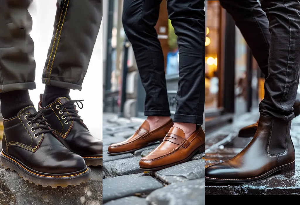 chelsea boots, loafers, and doc marten-like derbies