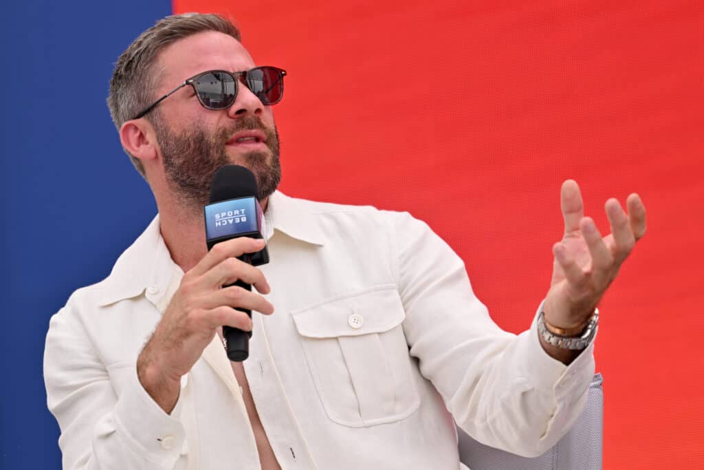 Julian Edelman speaks on stage during Stagwell Panels at Cannes Lions on June 20, 2023 in Cannes, France