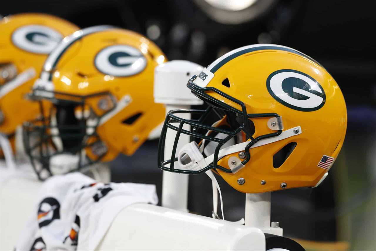 A detailed view of a Green Bay Packers helmet during a preseason game against the Baltimore Ravens at M&T Bank Stadium on August 15, 2019 in Baltimore, Maryland.