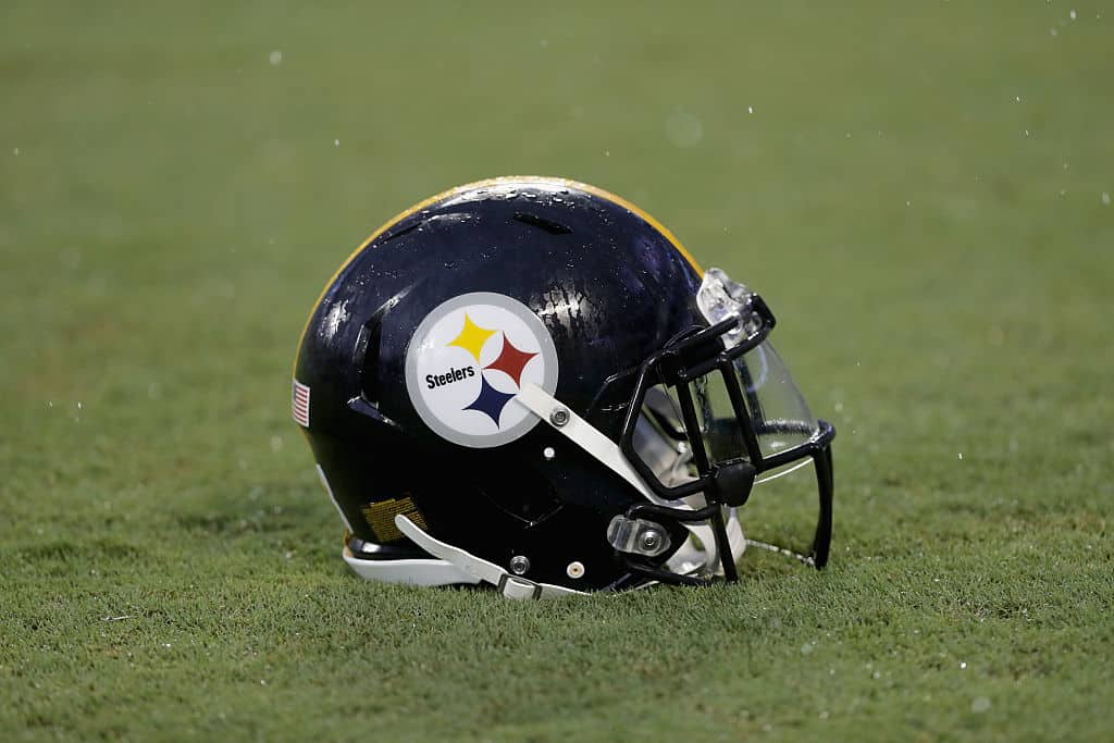 A detailed view of a Pittsburgh Steelers helmet before their game against the Carolina Panthers at Bank of America Stadium on September 1, 2016 in Charlotte, North Carolina.