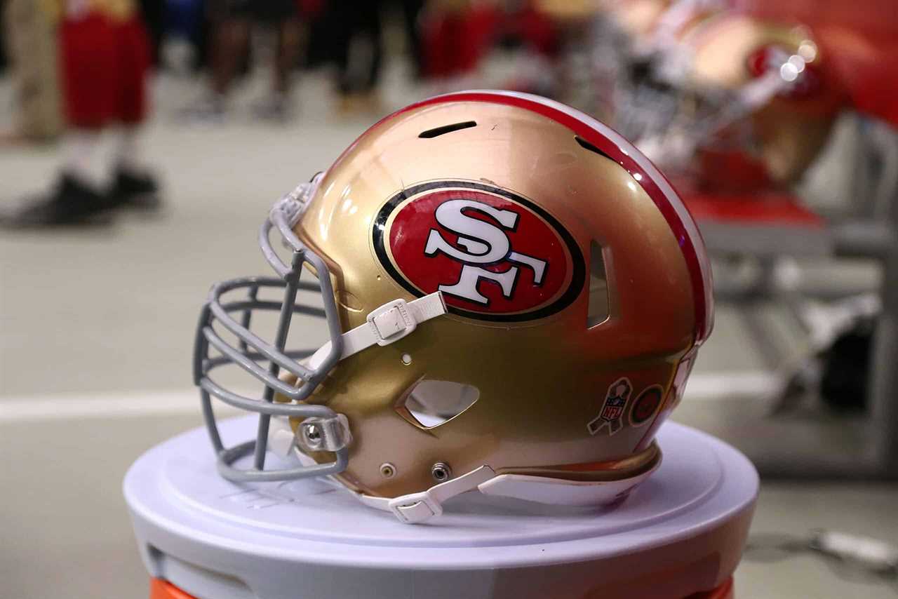 Detail view of a San Francisco 49ers helmet during the NFL football game against the Arizona Cardinals at University of Phoenix Stadium on November 13, 2016 in Glendale, Arizona. The Cardinals beat the 49ers 23-20.